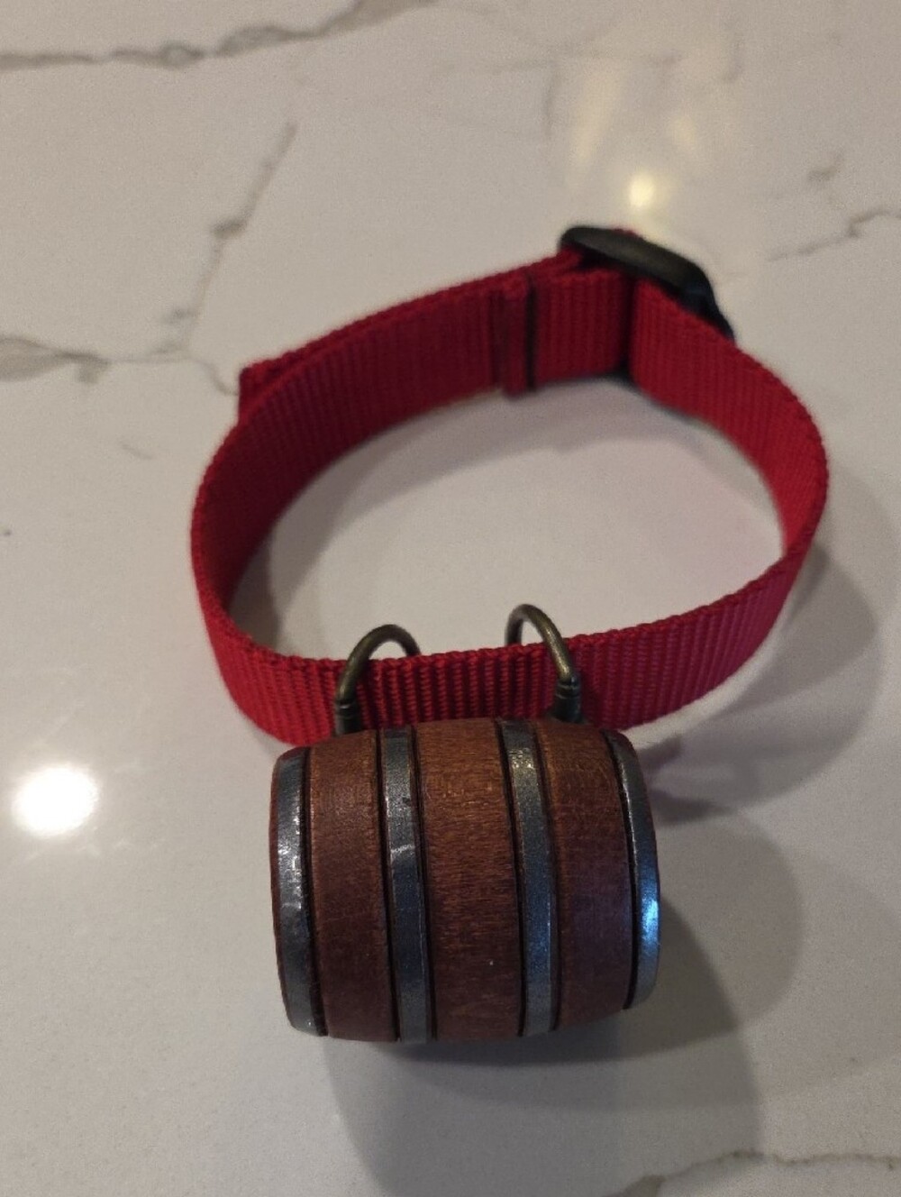 Red Strap Necklace with Wood Bead Pendant